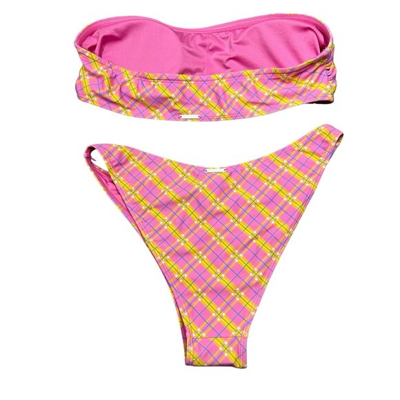 Kendall+Kylie Bikini Set of 2 Size L Pink Yellow Plaid NEW Resort Vacation - Picture 2 of 10